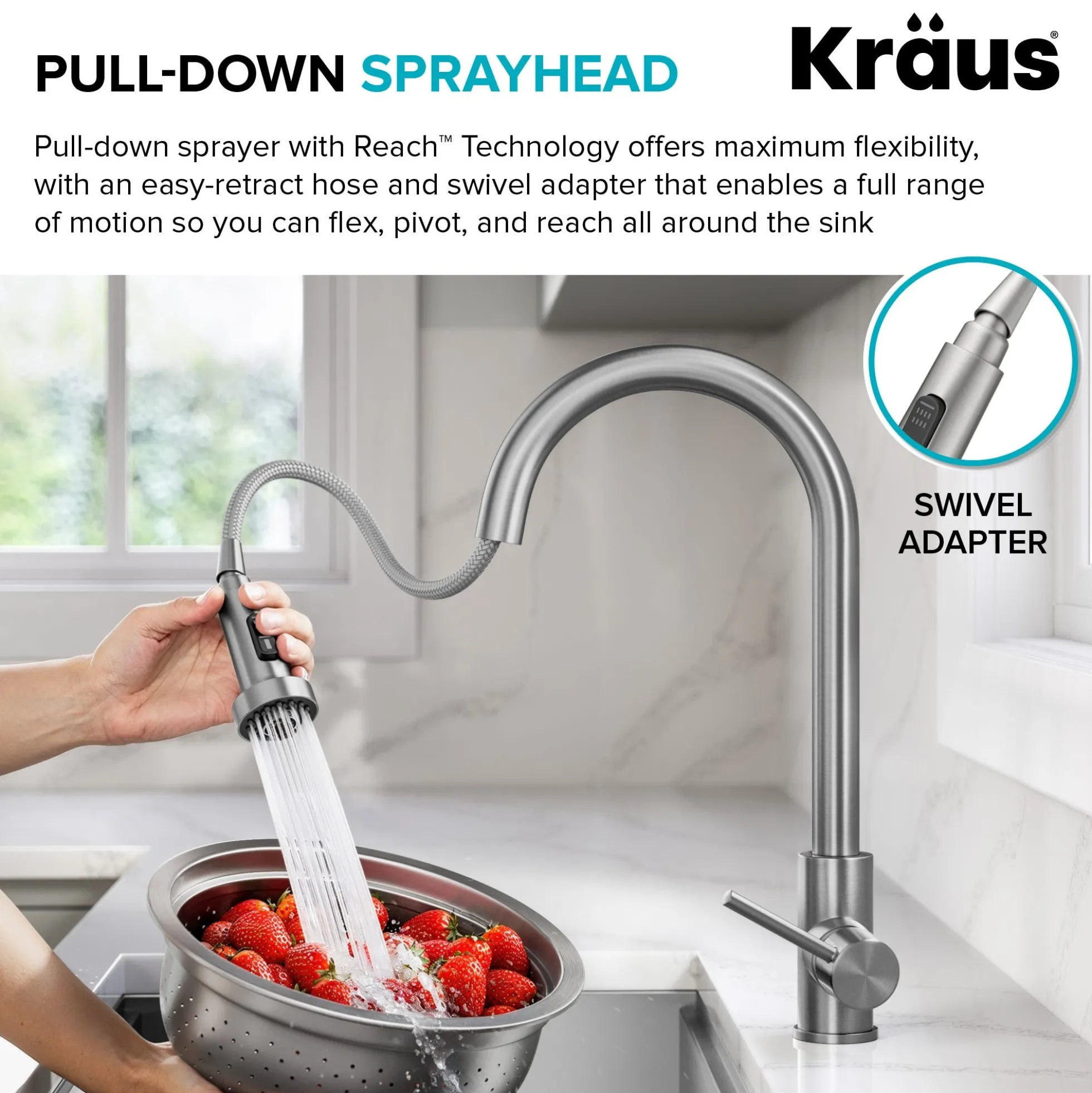 2-Function Single Handle Pull Down Kitchen Faucet in Spot-Free Stainless Steel