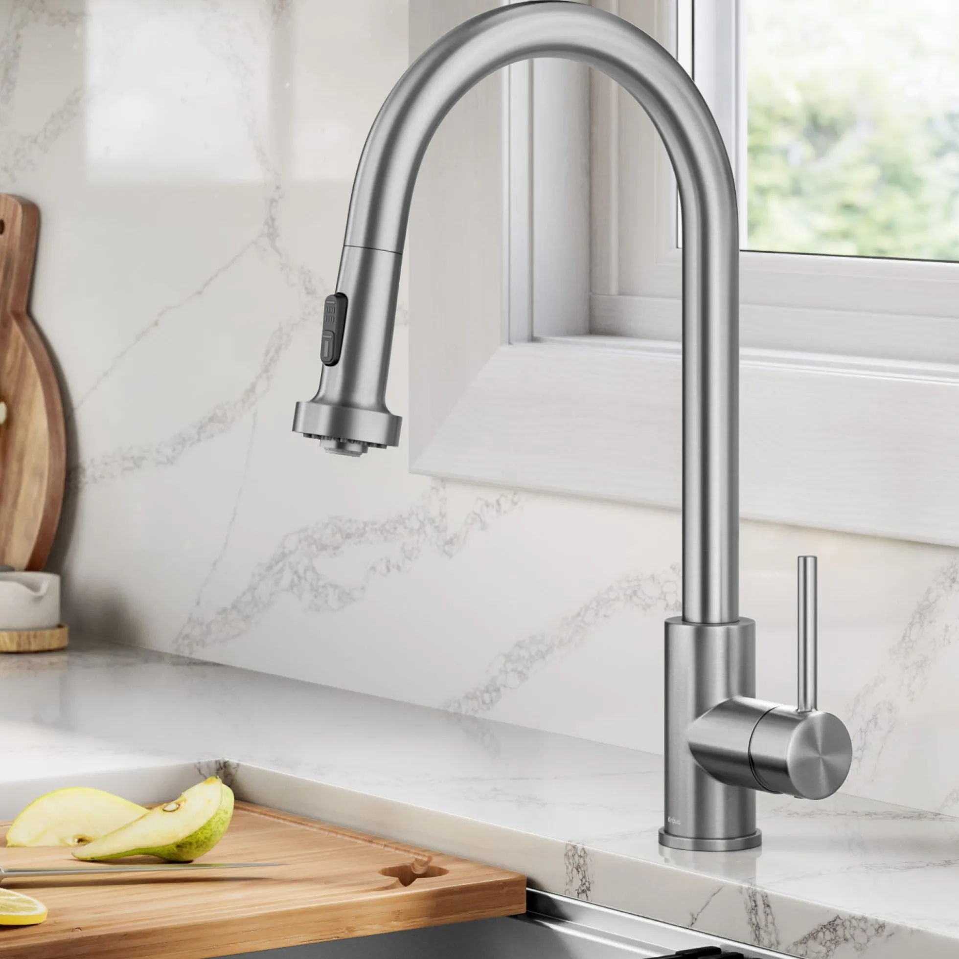 2-Function Single Handle Pull Down Kitchen Faucet in Spot-Free Stainless Steel