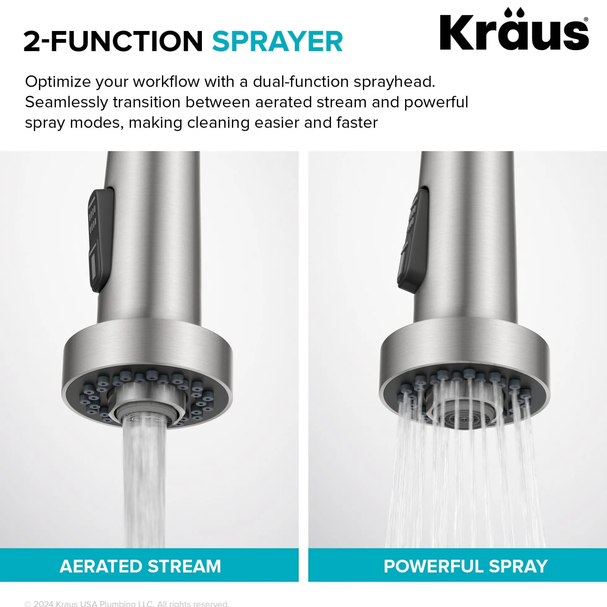 2-Function Single Handle Pull Down Kitchen Faucet in Spot-Free Stainless Steel