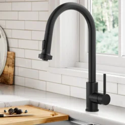 2-Function Single Handle Pull Down Kitchen Faucet in Matte Black