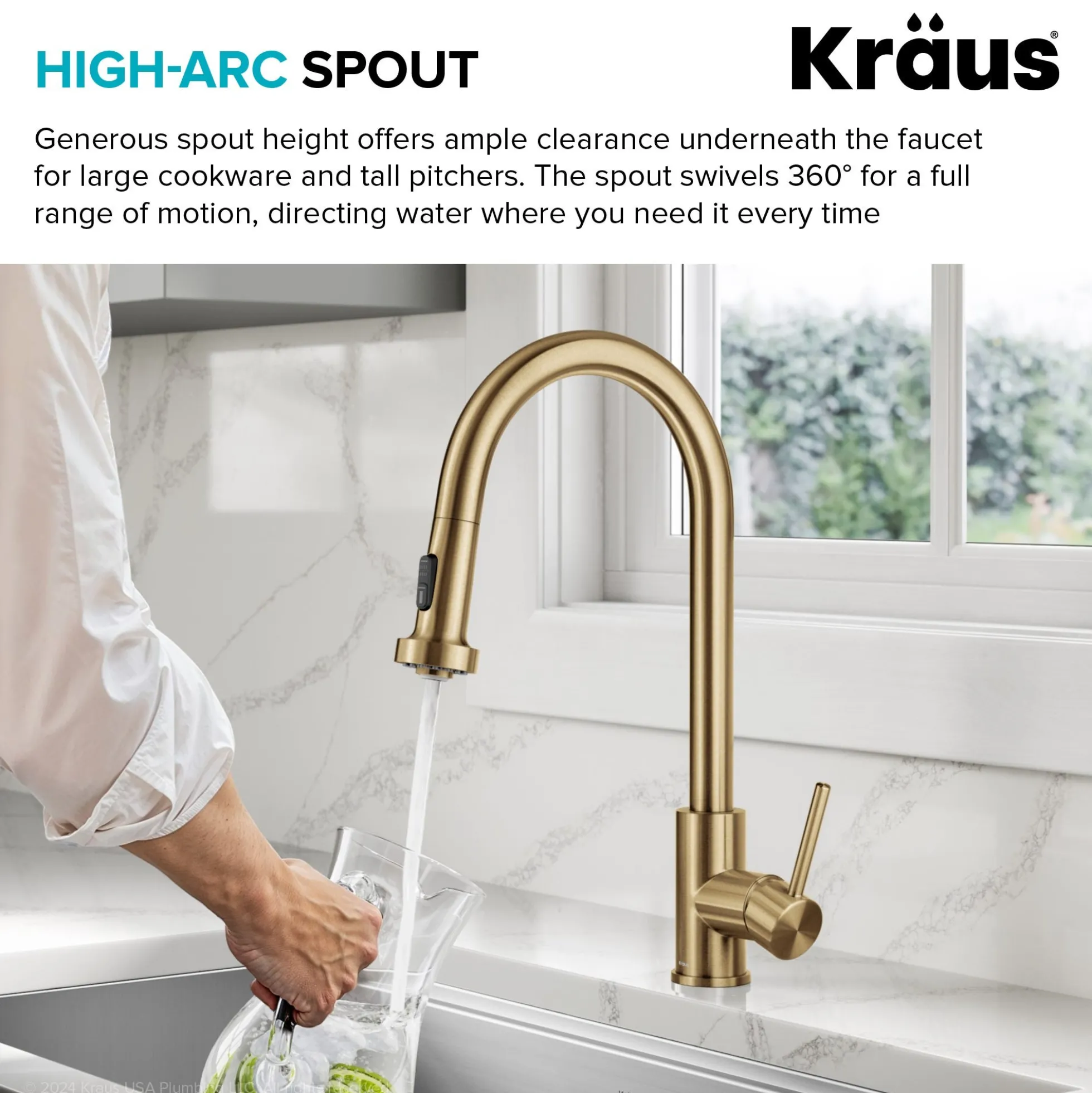 2-Function Single Handle Pull Down Kitchen Faucet in Spot-Free Brushed Brass