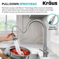 2-Function Single Handle Pull Down Kitchen Faucet in Spot-Free Brushed Brass