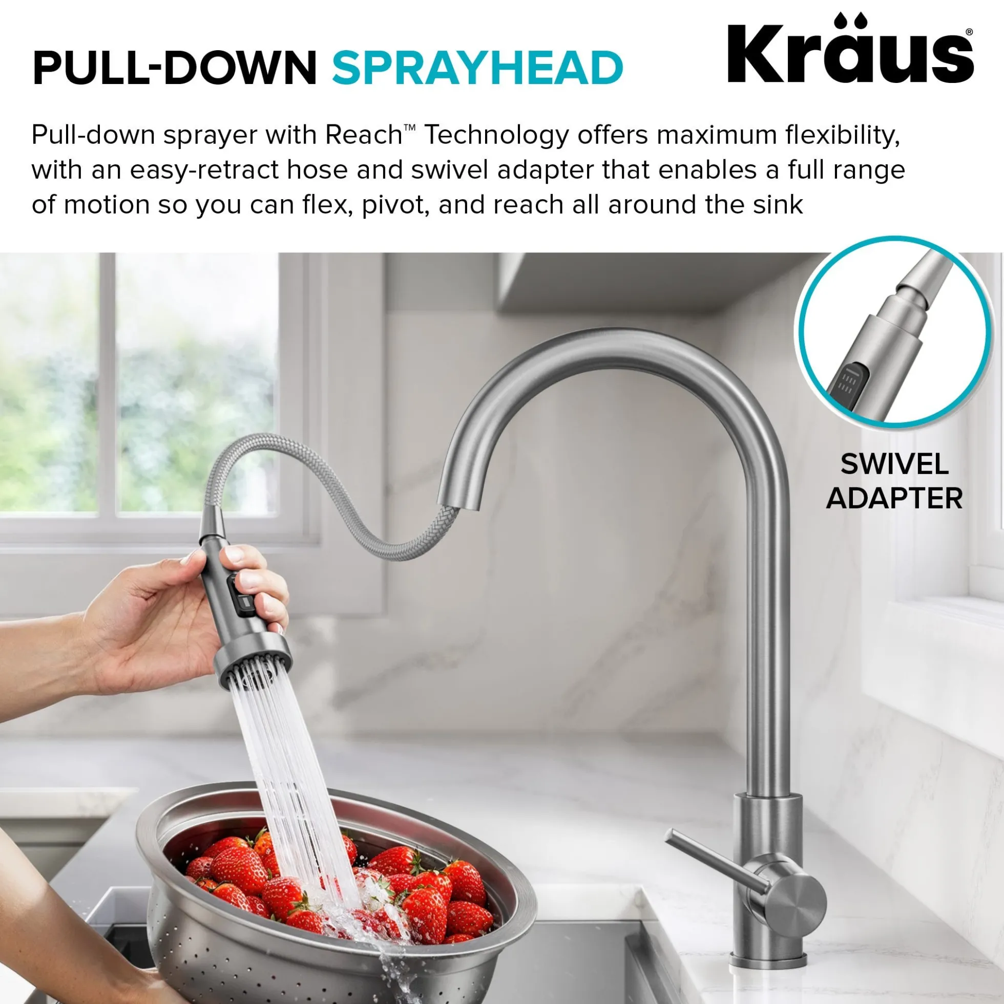 2-Function Single Handle Pull Down Kitchen Faucet in Spot-Free Brushed Brass