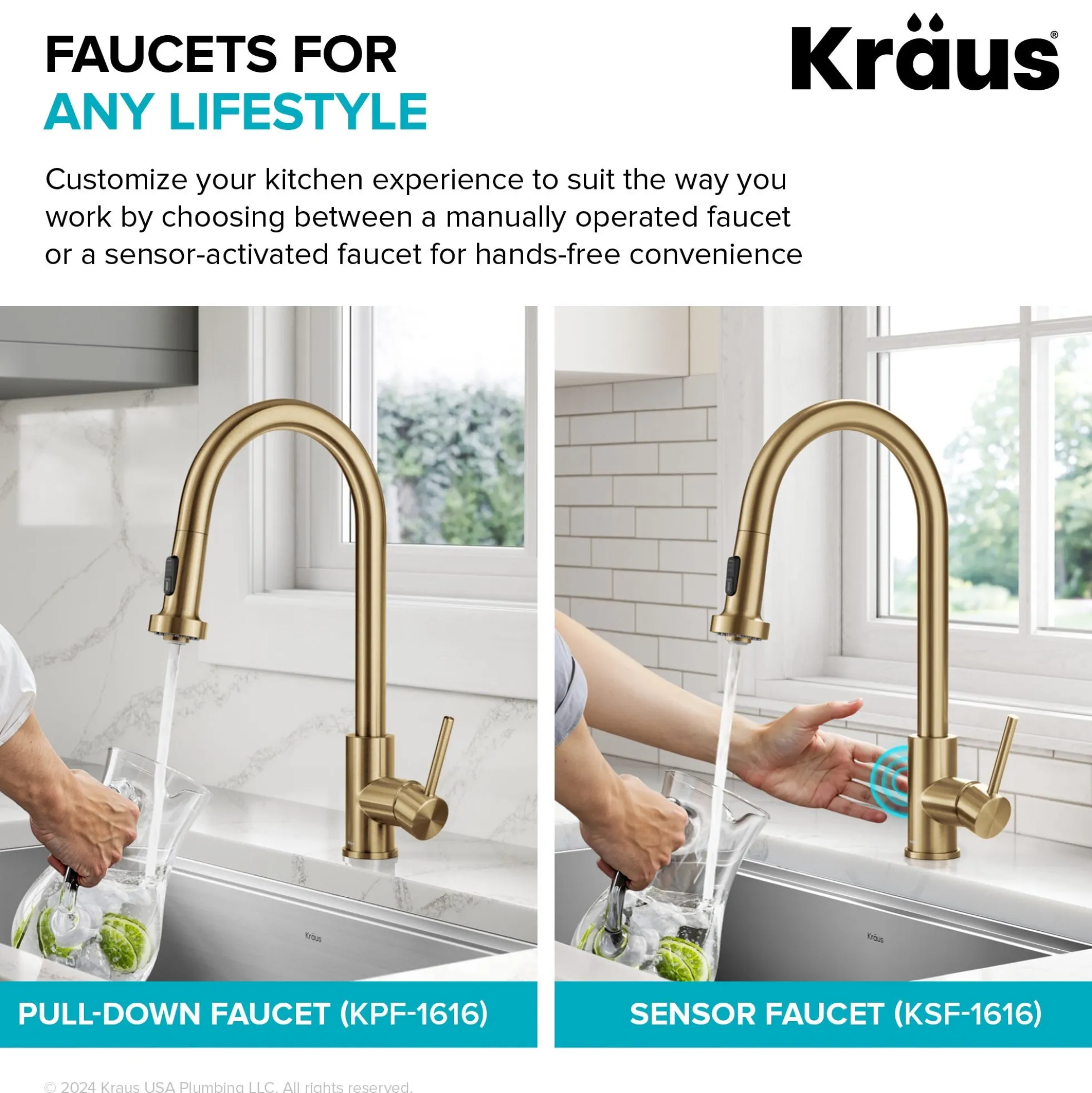 2-Function Single Handle Pull Down Kitchen Faucet in Spot-Free Brushed Brass