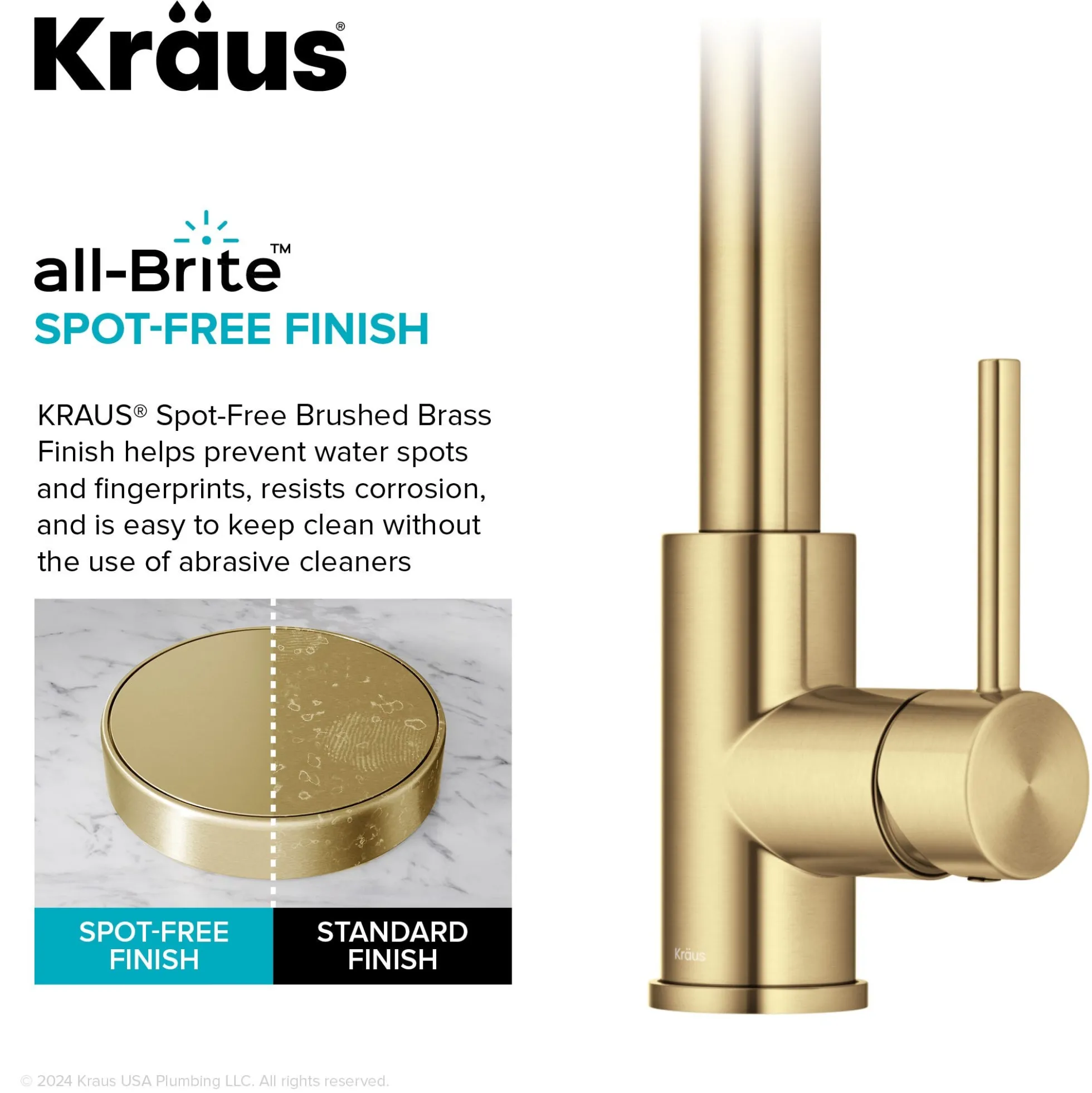 2-Function Single Handle Pull Down Kitchen Faucet in Spot-Free Brushed Brass