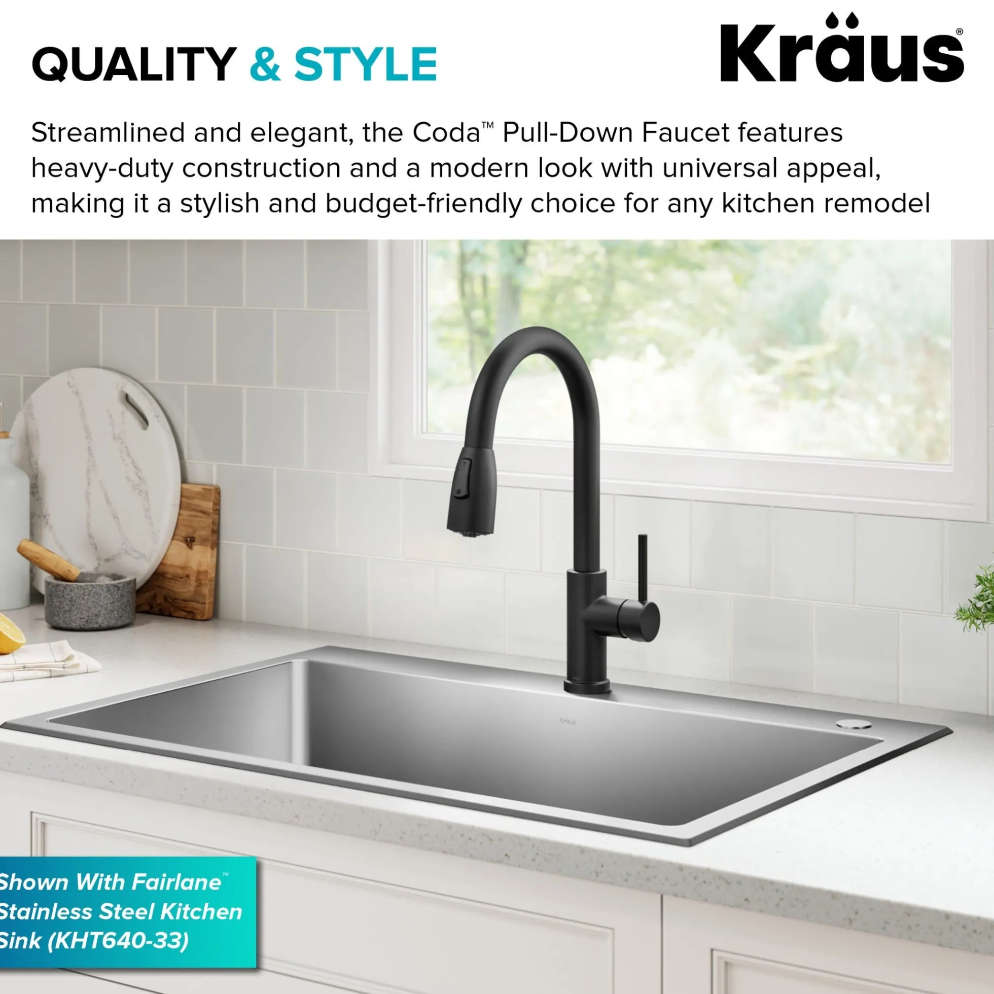 2-Function Single Handle Pull Down Kitchen Faucet in Matte Black