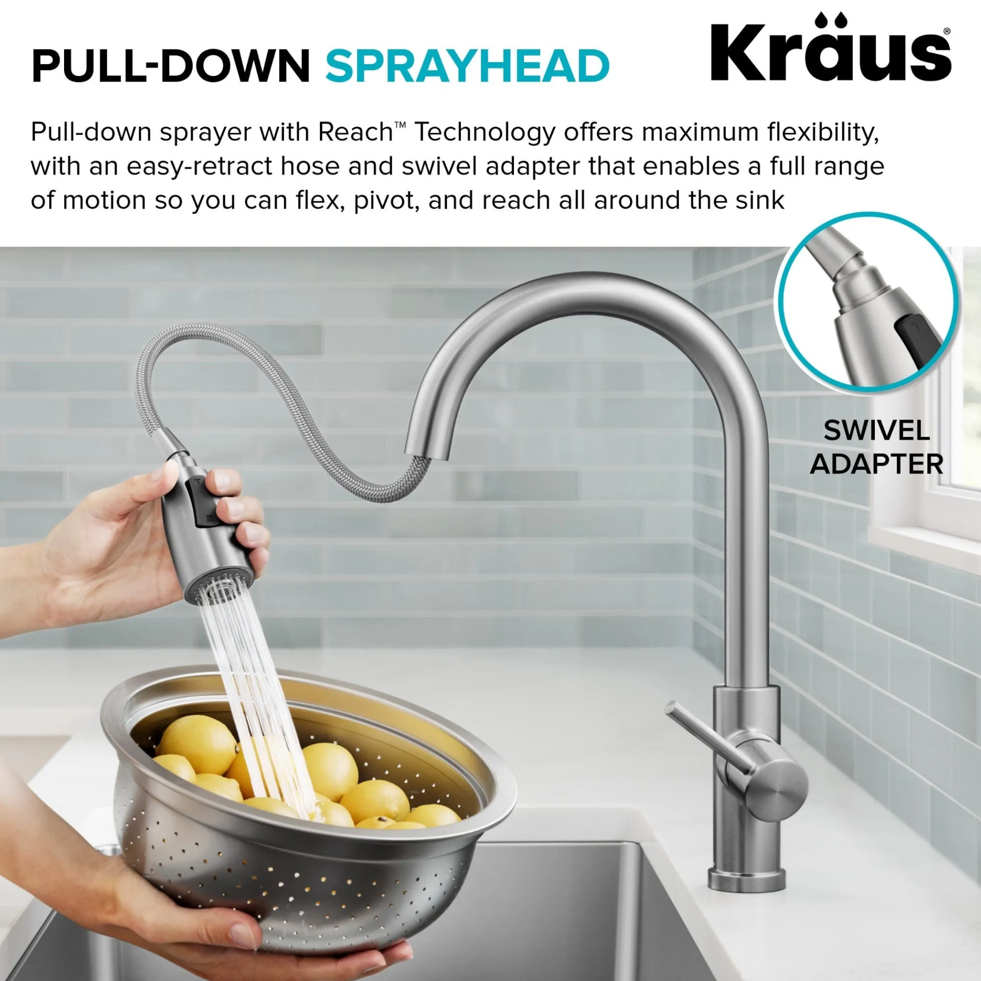 2-Function Single Handle Pull Down Kitchen Faucet in Chrome