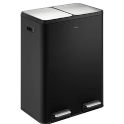 15.8 Gallon / 60 Liter Dual Compartment Step Pedal Kitchen Trash Can in Matte Black with Removable Inner Buckets, Odor Control Filters, and Soft Close Lid