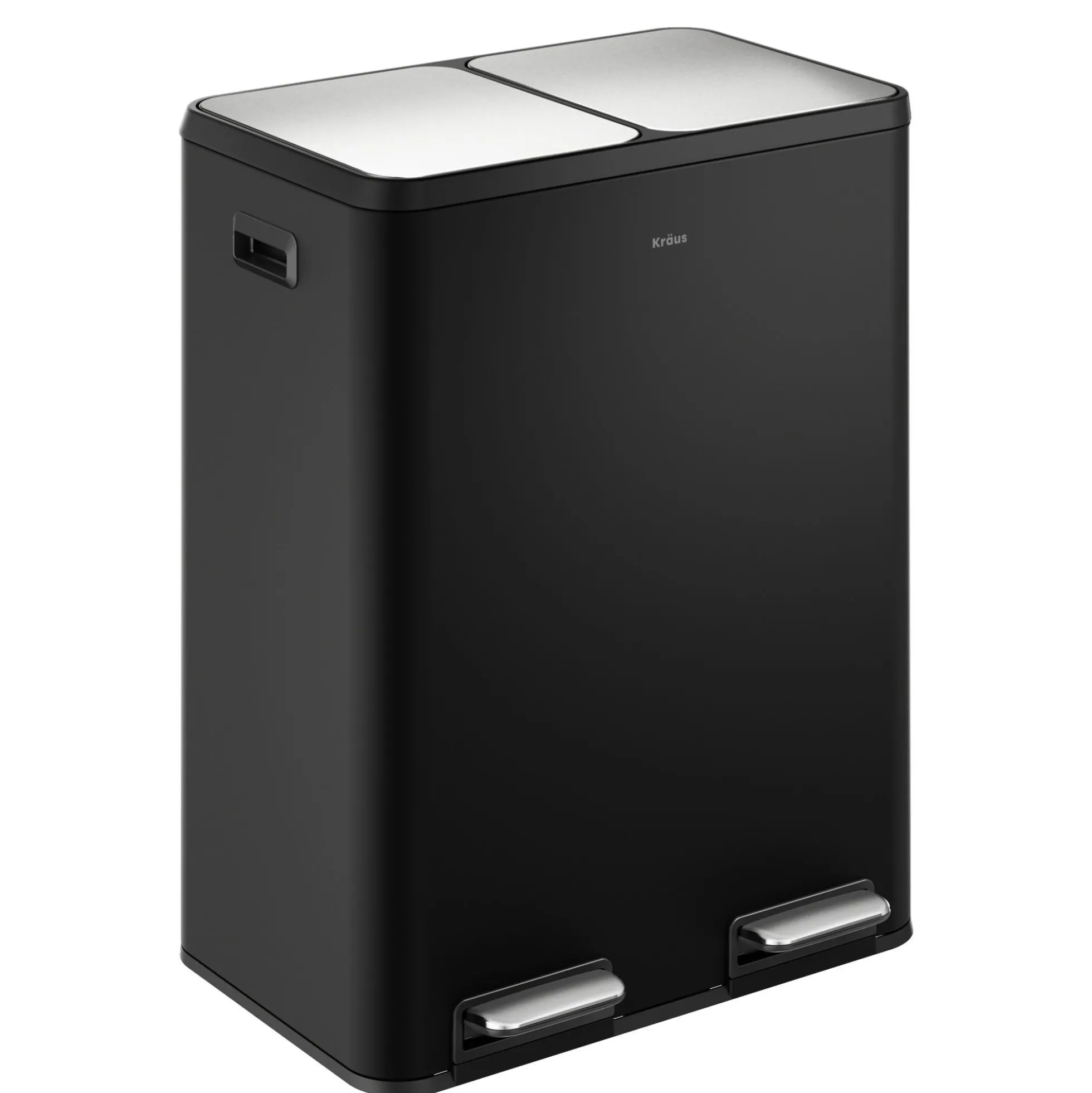 15.8 Gallon / 60 Liter Dual Compartment Step Pedal Kitchen Trash Can in Matte Black with Removable Inner Buckets, Odor Control Filters, and Soft Close Lid