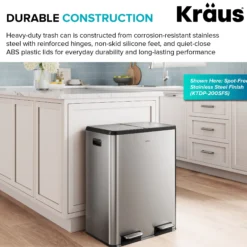 15.8 Gallon / 60 Liter Dual Compartment Step Pedal Kitchen Trash Can in Matte Black with Removable Inner Buckets, Odor Control Filters, and Soft Close Lid