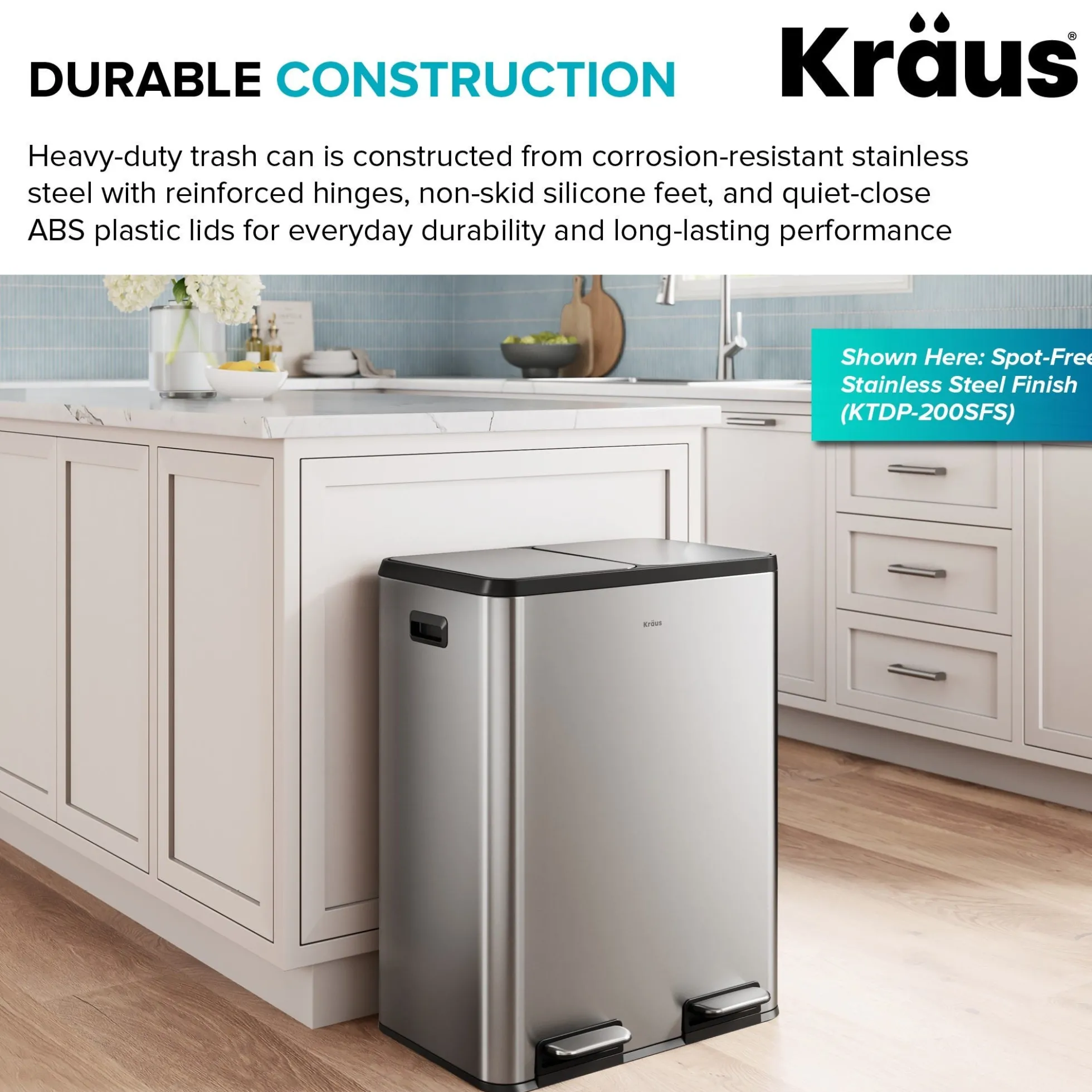 15.8 Gallon / 60 Liter Dual Compartment Step Pedal Kitchen Trash Can in Matte Black with Removable Inner Buckets, Odor Control Filters, and Soft Close Lid