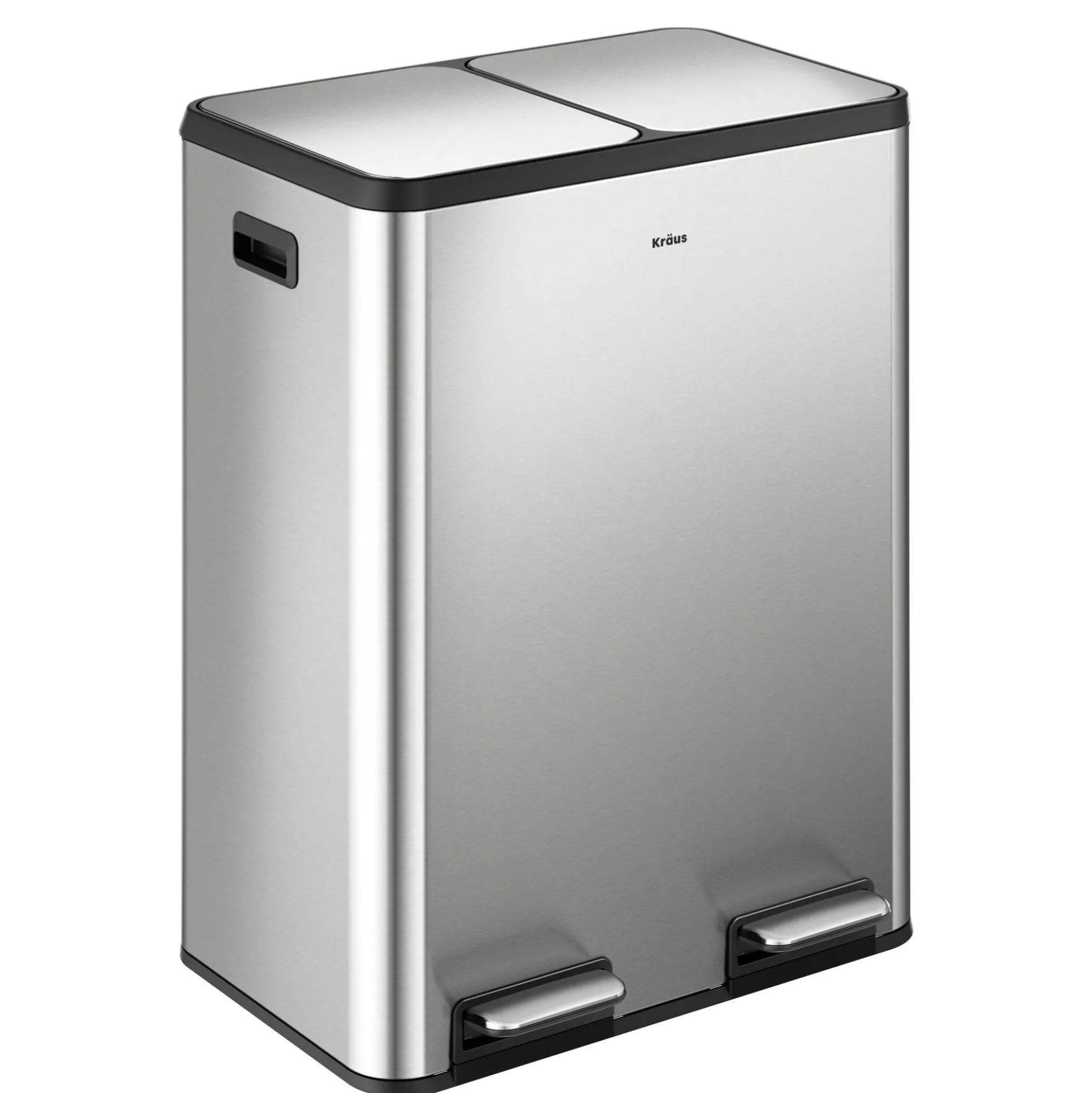 15.8 Gallon / 60 Liter Dual Compartment Step Pedal Kitchen Trash Can in Spot-Free Stainless Steel with Removable Inner Buckets, Odor Control Filters, and Soft Close Lid