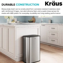 14.5 Gallon / 55 Liter Motion Sensor Kitchen Trash Can in Spot-Free Stainless Steel with Bag Securing Ring and Soft Close Lid
