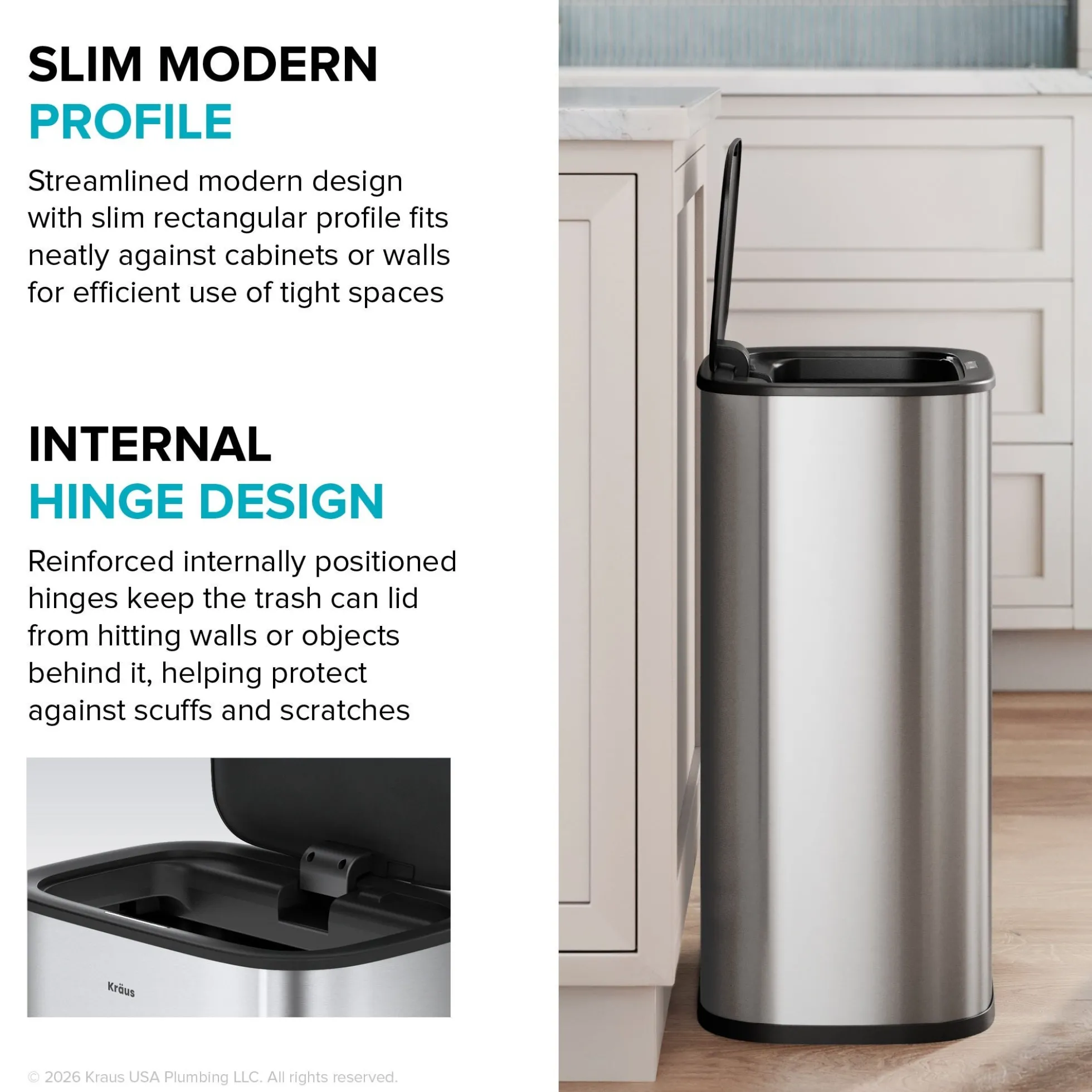 14.5 Gallon / 55 Liter Motion Sensor Kitchen Trash Can in Spot-Free Stainless Steel with Bag Securing Ring and Soft Close Lid