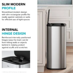 14.5 Gallon / 55 Liter Motion Sensor Kitchen Trash Can in Matte Black with Bag Securing Ring and Soft Close Lid