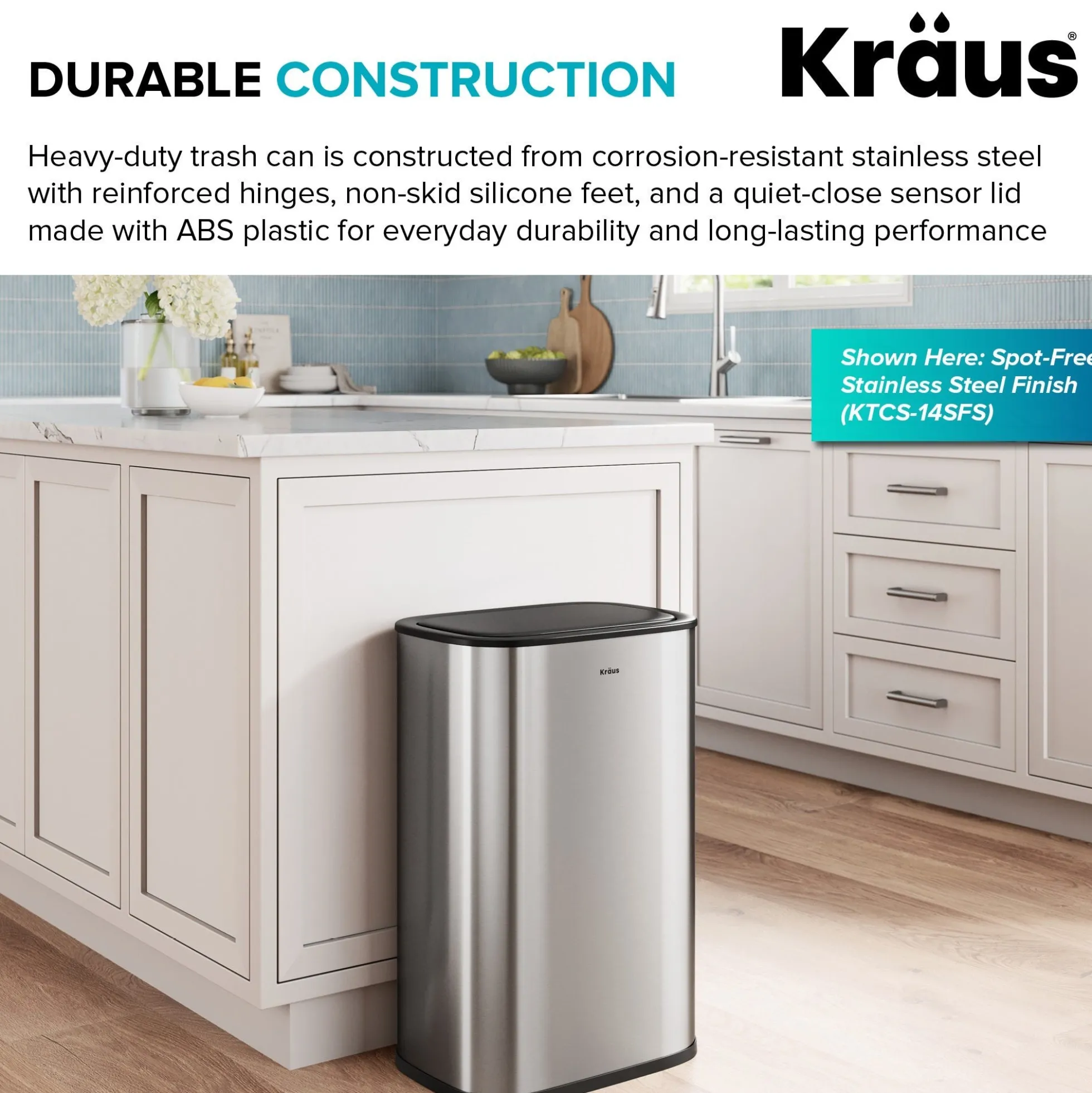 14.5 Gallon / 55 Liter Motion Sensor Kitchen Trash Can in Matte Black with Bag Securing Ring and Soft Close Lid