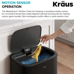 14.5 Gallon / 55 Liter Motion Sensor Kitchen Trash Can in Matte Black with Bag Securing Ring and Soft Close Lid