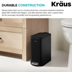 1.3 Gallon / 5 Liter Step Pedal Bathroom Trash Can in Matte Black with Removable Inner Bucket and Soft Close Lid