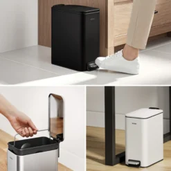 1.3 Gallon / 5 Liter Step Pedal Bathroom Trash Can in Matte Black with Removable Inner Bucket and Soft Close Lid