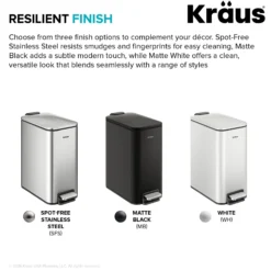 1.3 Gallon / 5 Liter Step Pedal Bathroom Trash Can in Matte Black with Removable Inner Bucket and Soft Close Lid