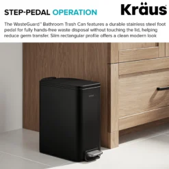 1.3 Gallon / 5 Liter Step Pedal Bathroom Trash Can in Matte Black with Removable Inner Bucket and Soft Close Lid