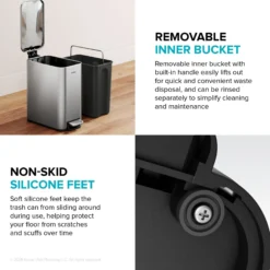 1.3 Gallon / 5 Liter Step Pedal Bathroom Trash Can in Matte White with Removable Inner Bucket and Soft Close Lid
