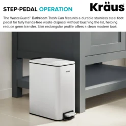 1.3 Gallon / 5 Liter Step Pedal Bathroom Trash Can in Matte White with Removable Inner Bucket and Soft Close Lid