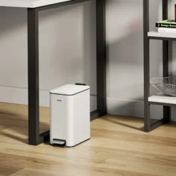 1.3 Gallon / 5 Liter Step Pedal Bathroom Trash Can in Matte White with Removable Inner Bucket and Soft Close Lid