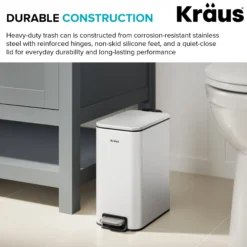1.3 Gallon / 5 Liter Step Pedal Bathroom Trash Can in Matte White with Removable Inner Bucket and Soft Close Lid
