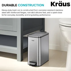 1.3 Gallon / 5 Liter Step Pedal Bathroom Trash Can in Spot-Free Stainless Steel with Removable Inner Bucket and Soft Close Lid