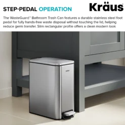 1.3 Gallon / 5 Liter Step Pedal Bathroom Trash Can in Spot-Free Stainless Steel with Removable Inner Bucket and Soft Close Lid