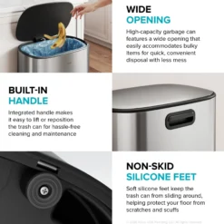 13.2 Gallon / 50 Liter Step Pedal Kitchen Trash Can in Matte Black with Removable Inner Bucket and Soft Close Lid