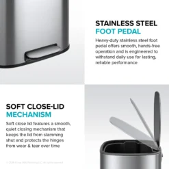 13.2 Gallon / 50 Liter Step Pedal Kitchen Trash Can in Matte Black with Removable Inner Bucket and Soft Close Lid