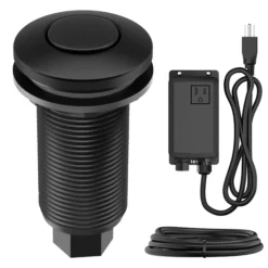 Garbage Disposal Air Switch Kit in Matte Black with Push Button, AC Adapter, Power Cord, and Air Tube Included