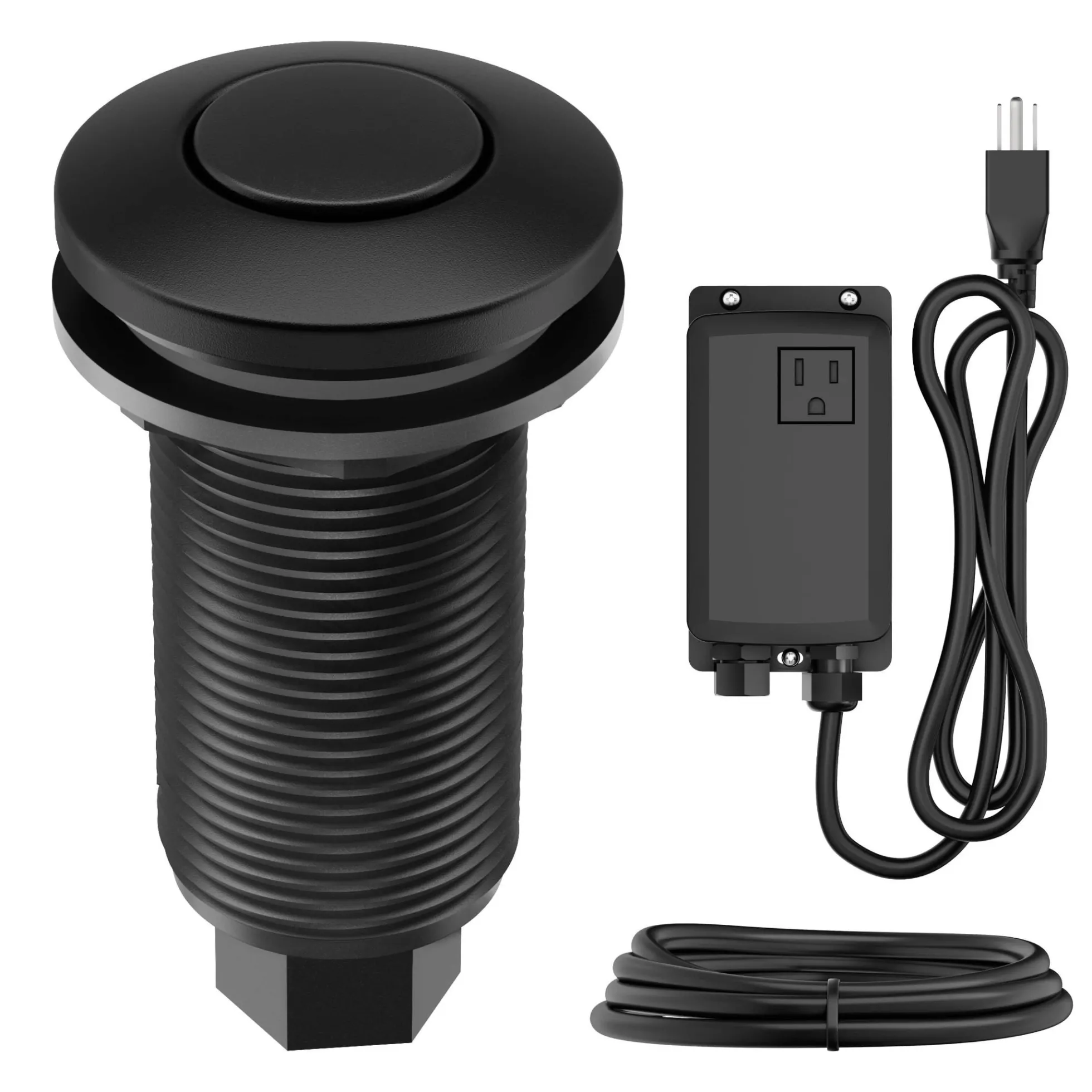 Garbage Disposal Air Switch Kit in Matte Black with Push Button, AC Adapter, Power Cord, and Air Tube Included