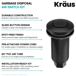 Garbage Disposal Air Switch Kit in Matte Black with Push Button, AC Adapter, Power Cord, and Air Tube Included