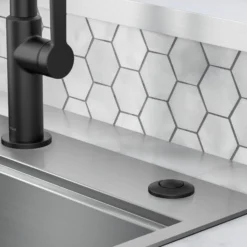 Garbage Disposal Air Switch Kit in Matte Black with Push Button, AC Adapter, Power Cord, and Air Tube Included