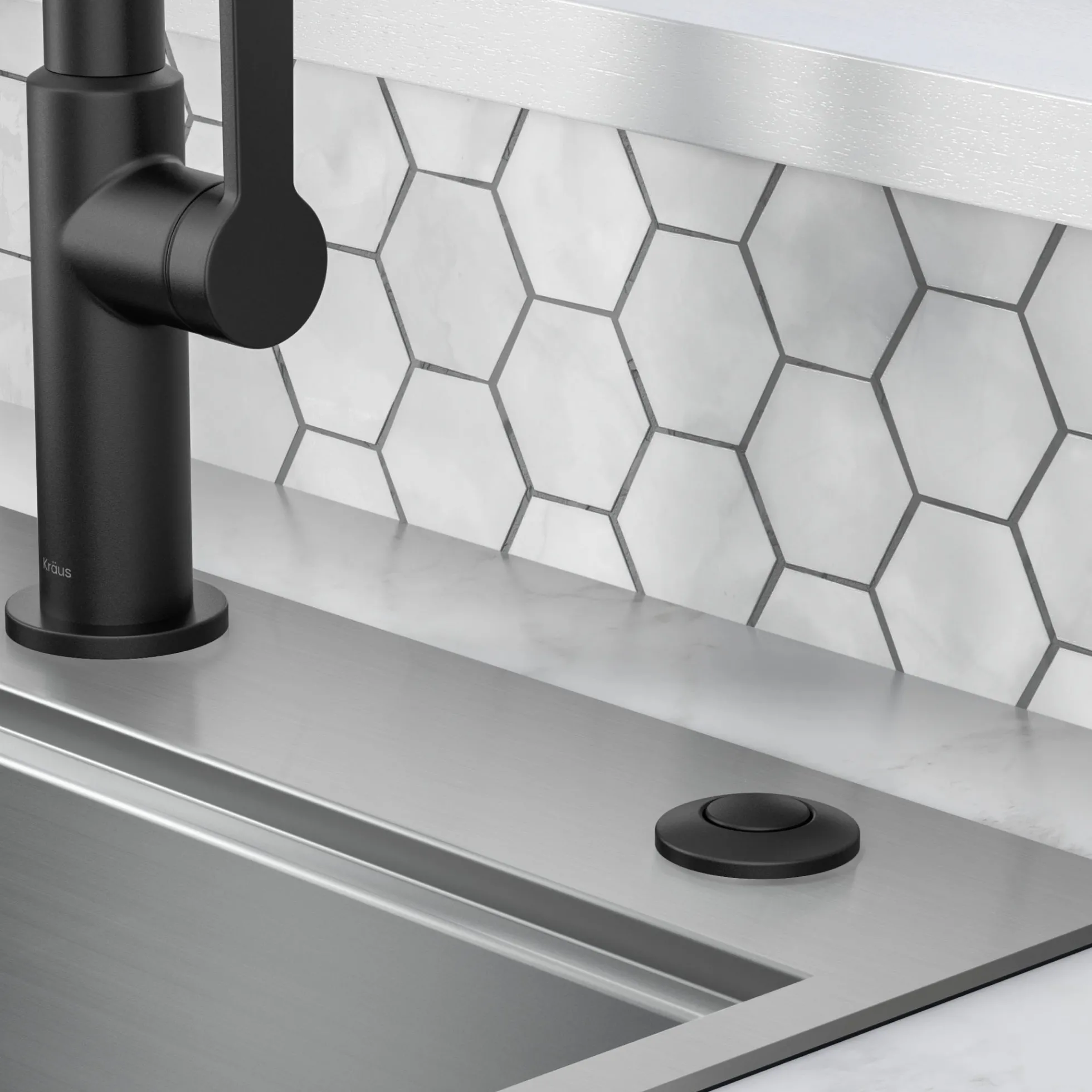 Garbage Disposal Air Switch Kit in Matte Black with Push Button, AC Adapter, Power Cord, and Air Tube Included