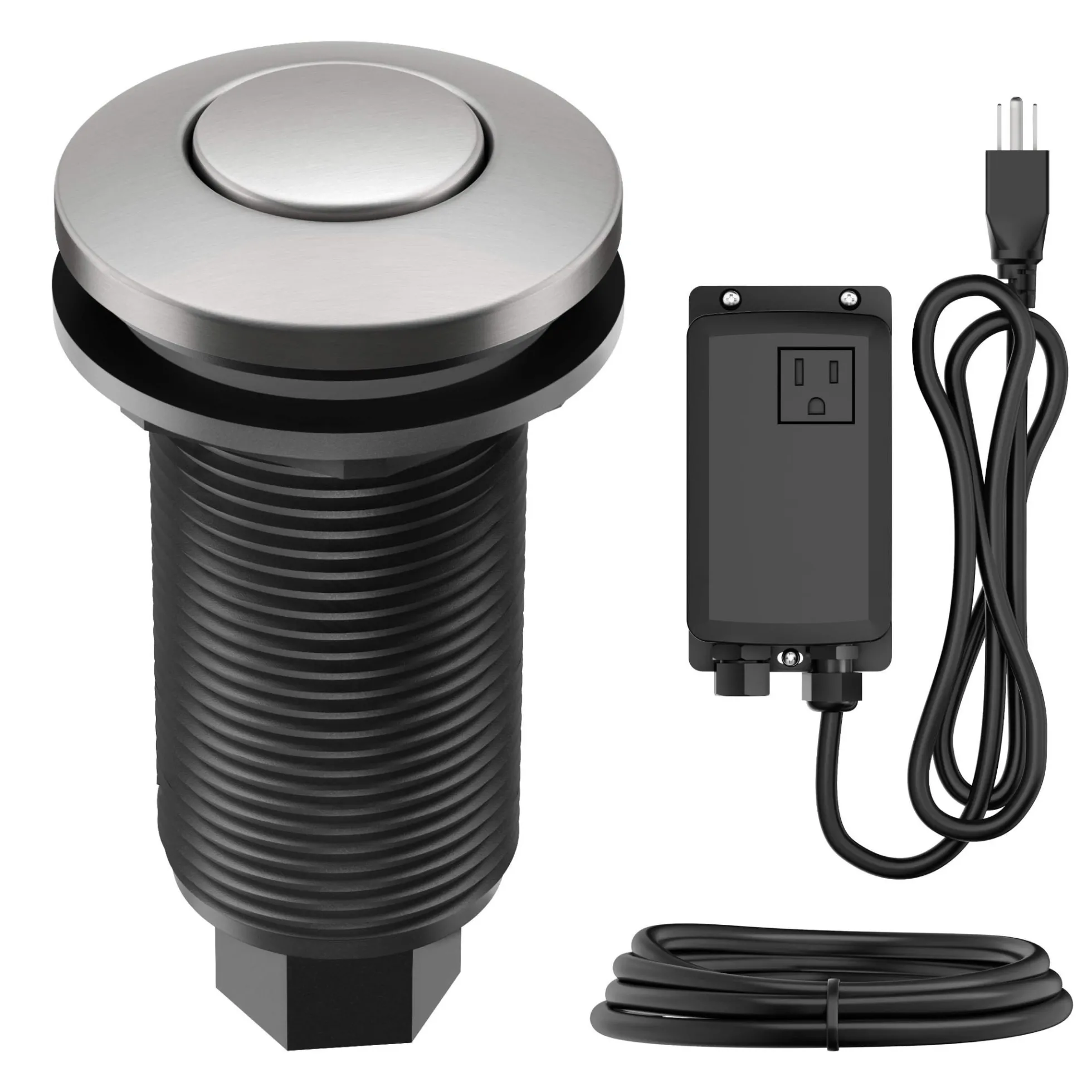 Garbage Disposal Air Switch Kitin Spot-Free Stainless Steel with Push Button, AC Adapter, Power Cord, and Air Tube Included