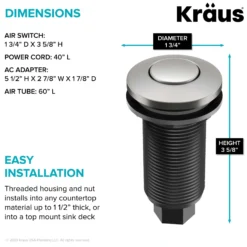 Garbage Disposal Air Switch Kitin Spot-Free Stainless Steel with Push Button, AC Adapter, Power Cord, and Air Tube Included