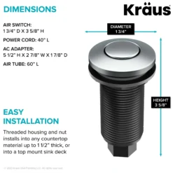 Garbage Disposal Air Switch Kitin Chrome with Push Button, AC Adapter, Power Cord, and Air Tube Included