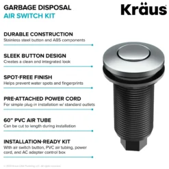 Garbage Disposal Air Switch Kitin Chrome with Push Button, AC Adapter, Power Cord, and Air Tube Included