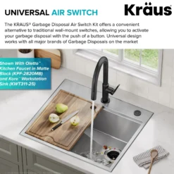 Garbage Disposal Air Switch Kit in Spot-Free Stainless Steel with Push Button, AC Adapter, Power Cord, and Air Tube Included