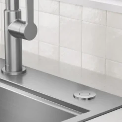 Garbage Disposal Air Switch Kit in Spot-Free Stainless Steel with Push Button, AC Adapter, Power Cord, and Air Tube Included