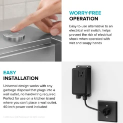 Garbage Disposal Air Switch Kit in Spot-Free Stainless Steel with Push Button, AC Adapter, Power Cord, and Air Tube Included