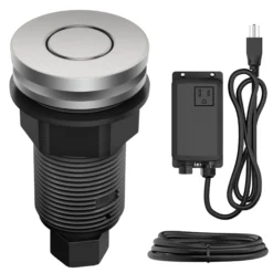 Garbage Disposal Air Switch Kit in Spot-Free Stainless Steel with Push Button, AC Adapter, Power Cord, and Air Tube Included