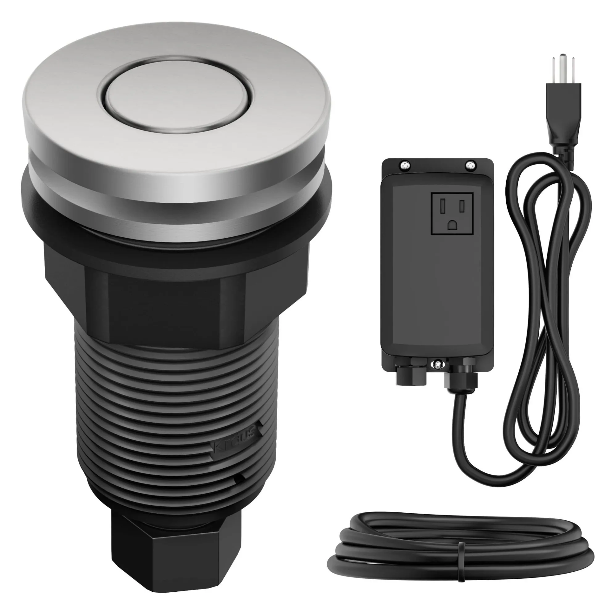 Garbage Disposal Air Switch Kit in Spot-Free Stainless Steel with Push Button, AC Adapter, Power Cord, and Air Tube Included