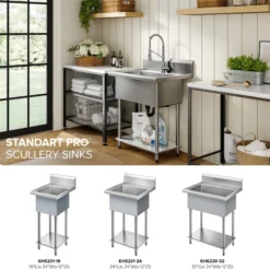 19” 18-Gauge Stainless Steel Single Bowl Freestanding Commercial Style Laundry Utility Sink