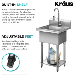 24” 18-Gauge Stainless Steel Single Bowl Freestanding Commercial Style Laundry Utility Sink