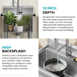 24” 18-Gauge Stainless Steel Single Bowl Freestanding Commercial Style Laundry Utility Sink
